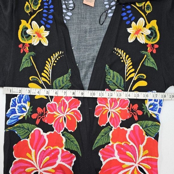 Flying Tomato Duster Womens Size Small Medium Maxi Kimono Black Floral Boho - Picture 10 of 11